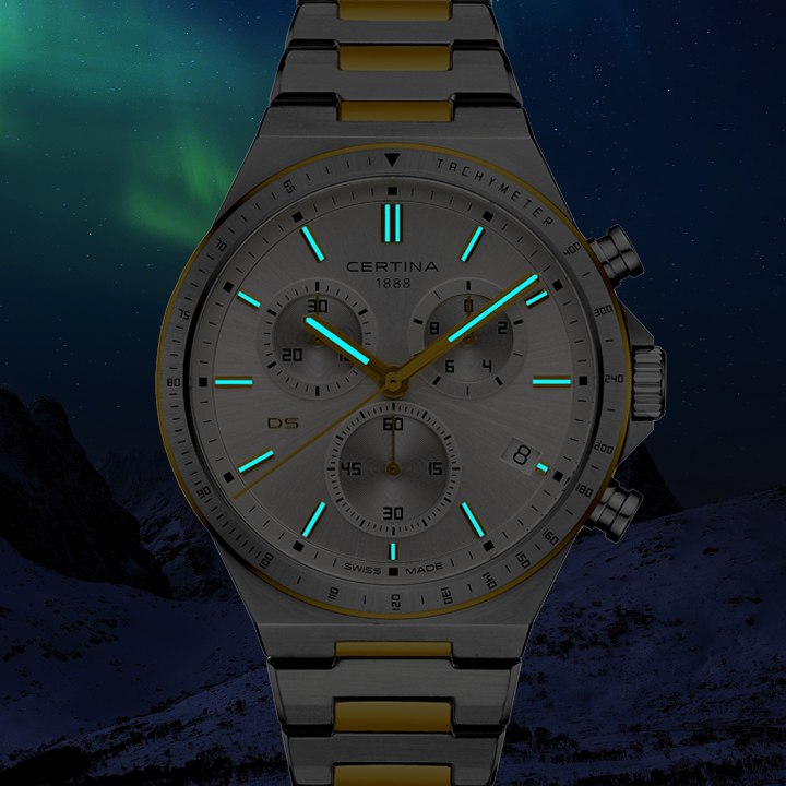 zegarek certina C043.417.22.031.00a ds-7 i oswietlenie luminova