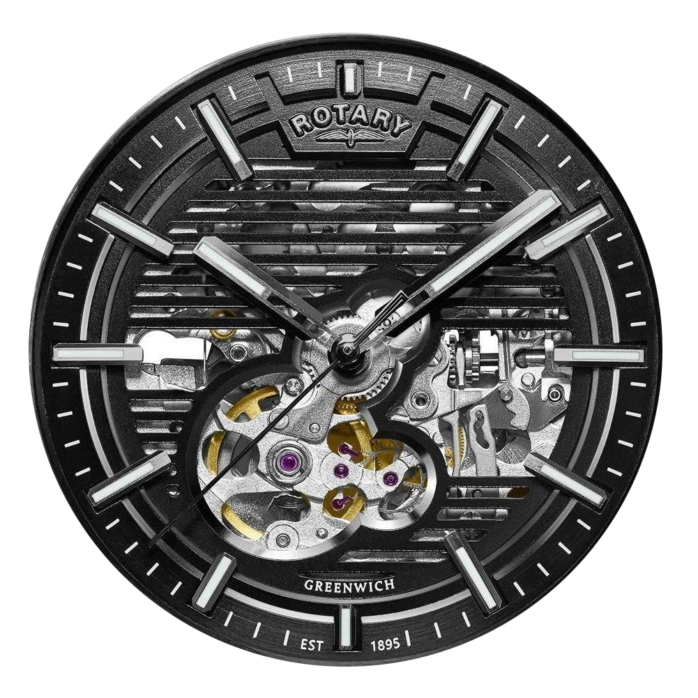 Czarna lamelowa tarcza zegarka Rotary Greenwich GT1 RGS10078/04