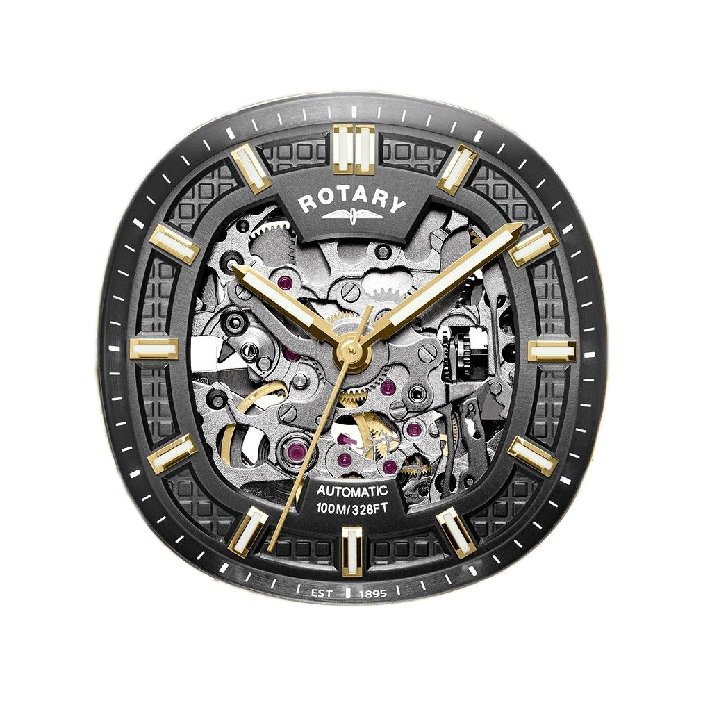 Czarna szkieletowa tarcza zegarka Rotary Apex Skeleton RGB10078/04