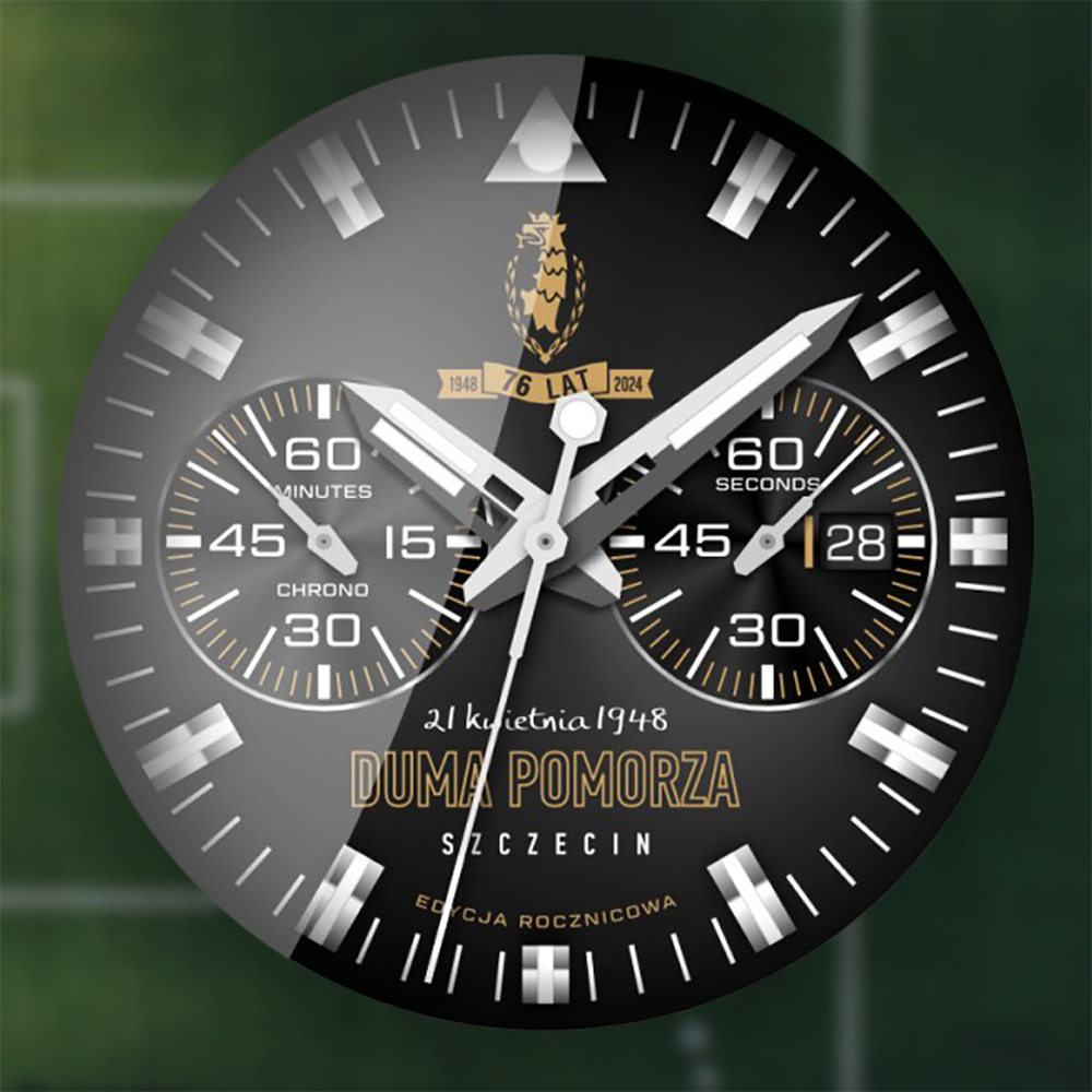 Czarna tarcza w zegarku Vostok Europe Rocket N-1 Chrono Pogoń Szczecin 6S21-225A463-D