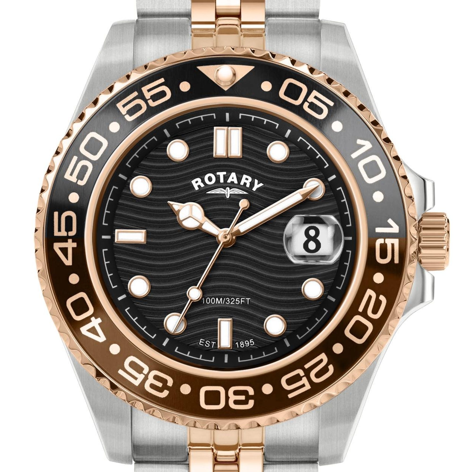 Czarno-brązowy bezel zegarka Rotary Apex100 RGB10016/04