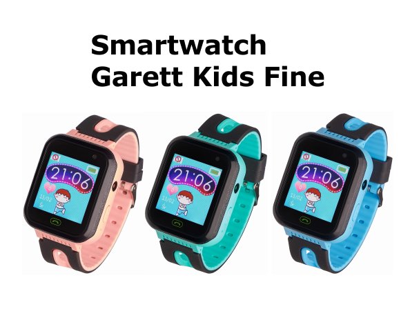 Smartwatch Garett Kids Fine w kolorze czarno-zielonym, idealny dla dzieci, z funkcjami edukacyjnymi i sportowymi.