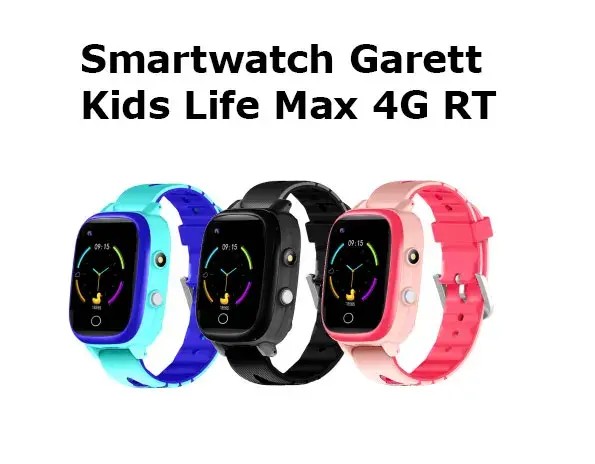 Smartwatch Garett Kids Life Max 4G RT w kolorze czarnym, idealny dla dzieci, z funkcjami monitorowania aktywności.