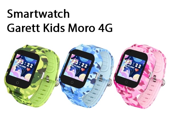 Różowy smartwatch Garett Kids Moro 4G dla dzieci, idealny do nauki i zabawy.