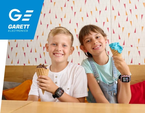 Smartwatch Garett Kids Rock 4G RT w kolorze czarnym, idealny dla dzieci, z funkcjami 4G i monitorowaniem aktywności.