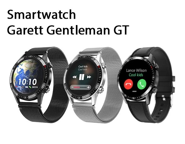 Smartwatch Garett Men Elegance RT w ciemnym brązie, idealny dla mężczyzn ceniących styl i funkcjonalność.