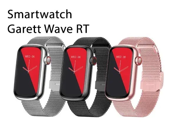 Smartwatch Garett Wave RT w kolorze różowego złota, idealny dla kobiet, łączy elegancję z nowoczesnymi funkcjami.