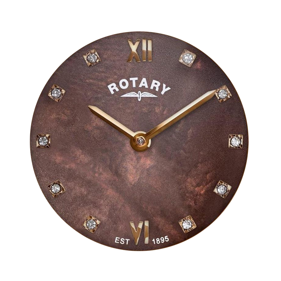 Kawowa tarcza z masy perłowej z kryształowymi indeksami zegarka Rotary 1895 RLB10038/16