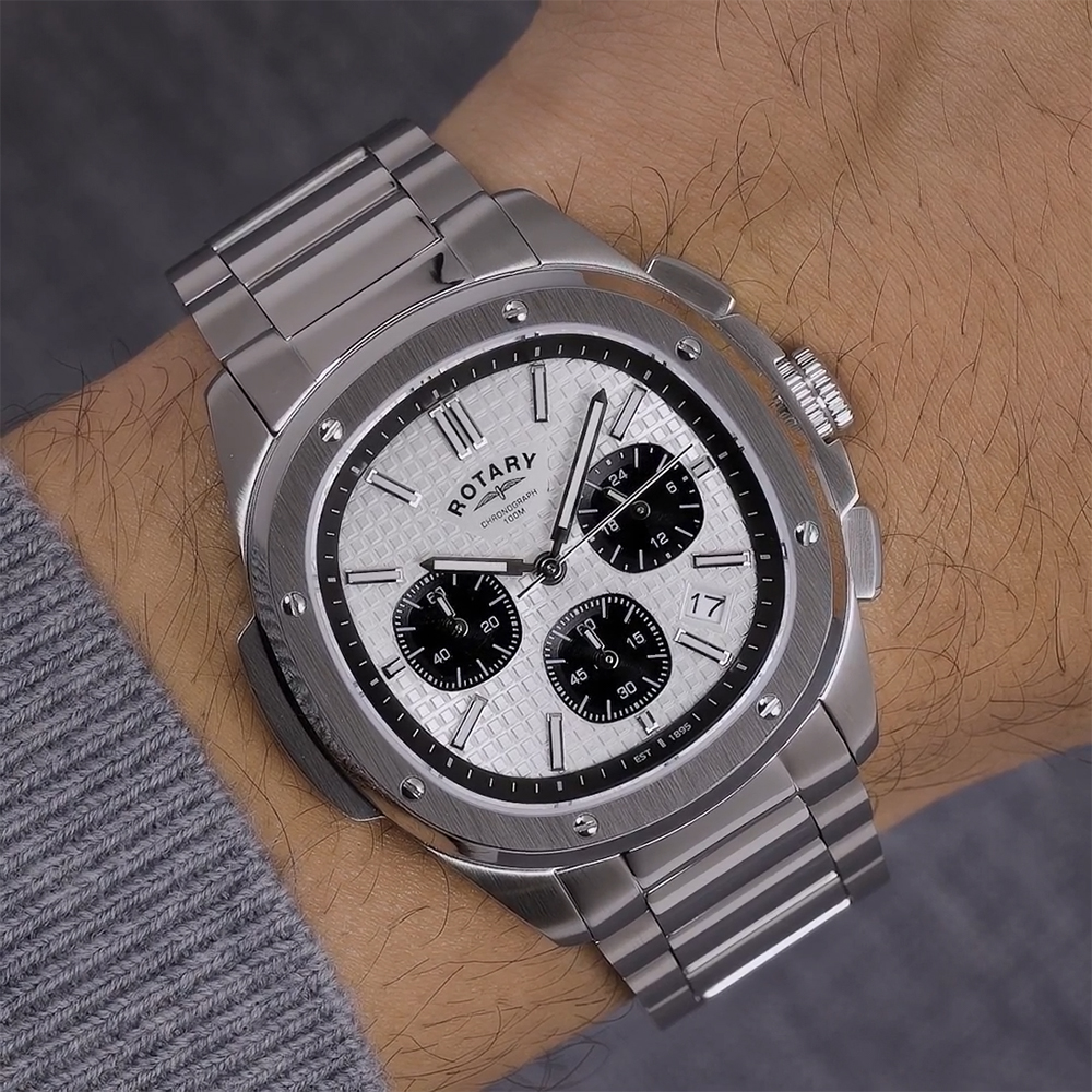Kwadratowe przyciski chronografu zegarka Rotary Apex100 Chronograph RGB10031/07