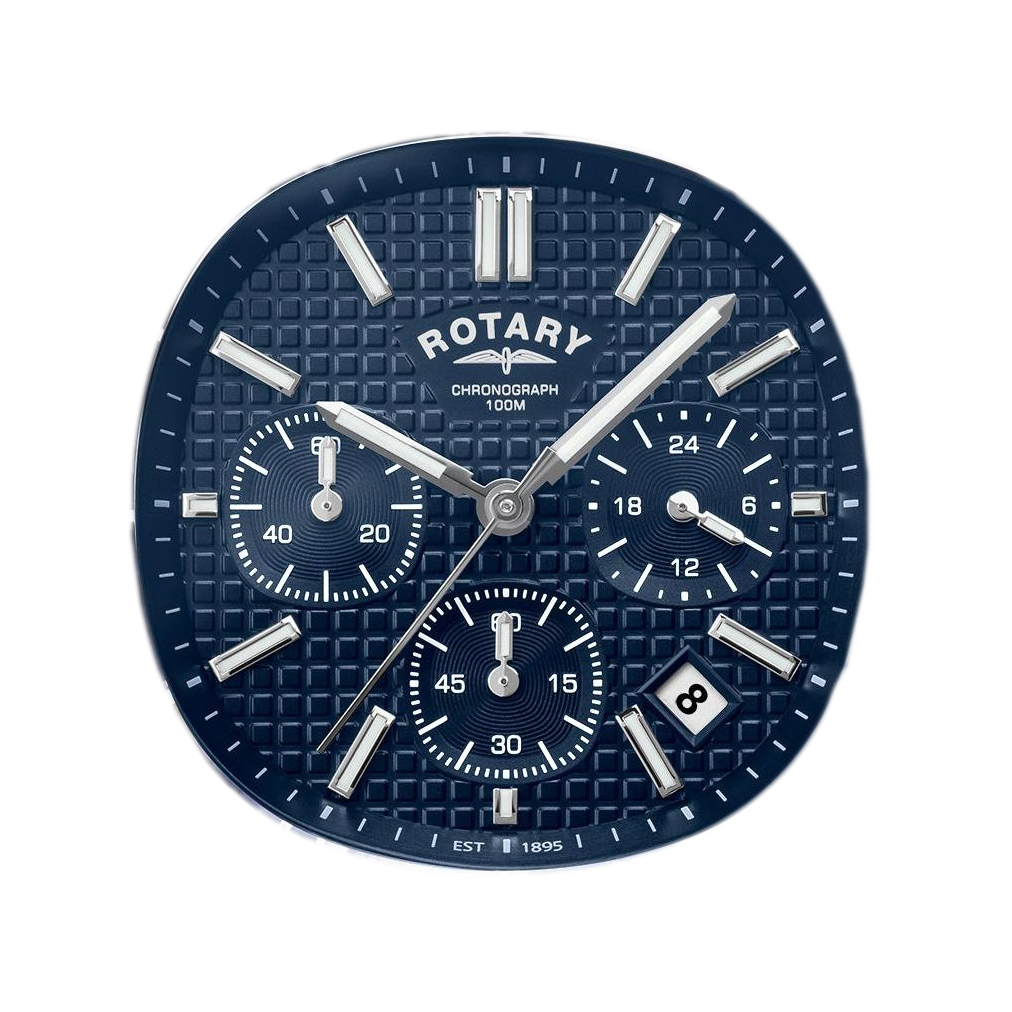 Niebieska tarcza tapisserie zegarka Rotary Apex100 Chronograph RGB10031/05
