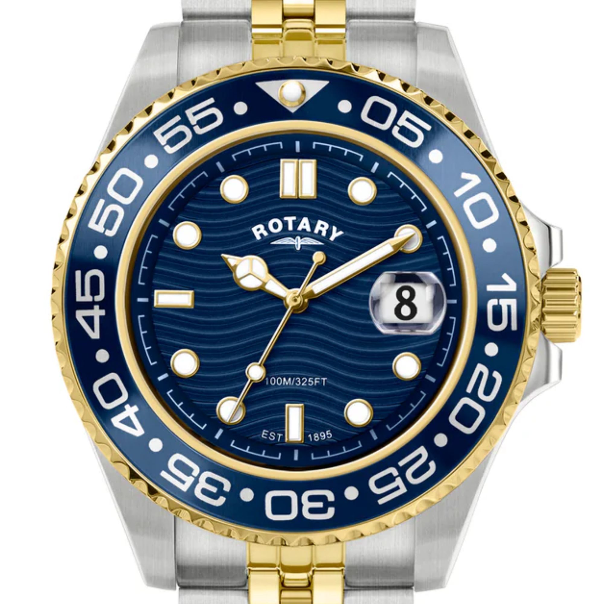 Niebieski bezel ze złotymi cyframi zegarka Rotary Apex100 RGB10018/05