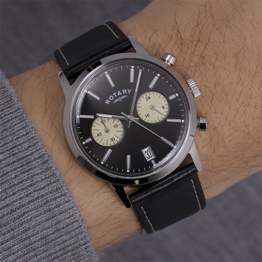 Pasek skórzany z przeszyciem box stitching zegarka Rotary 1895 Chronograph RGS10067/04