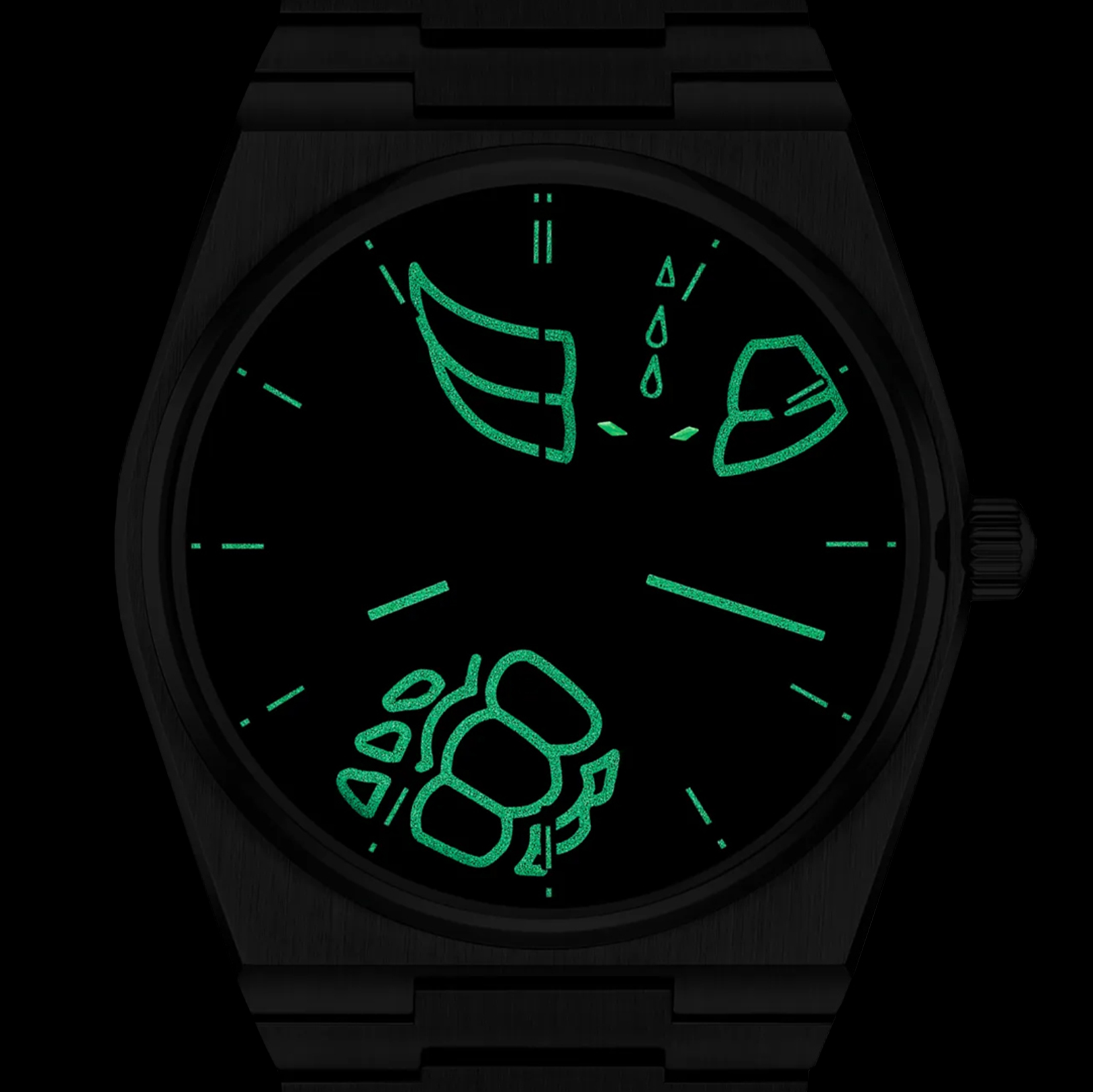 Powłoka luminescencyjna w zegarku Tissot PRX UFO Robot Grendizer 50th Anniversary 40mm