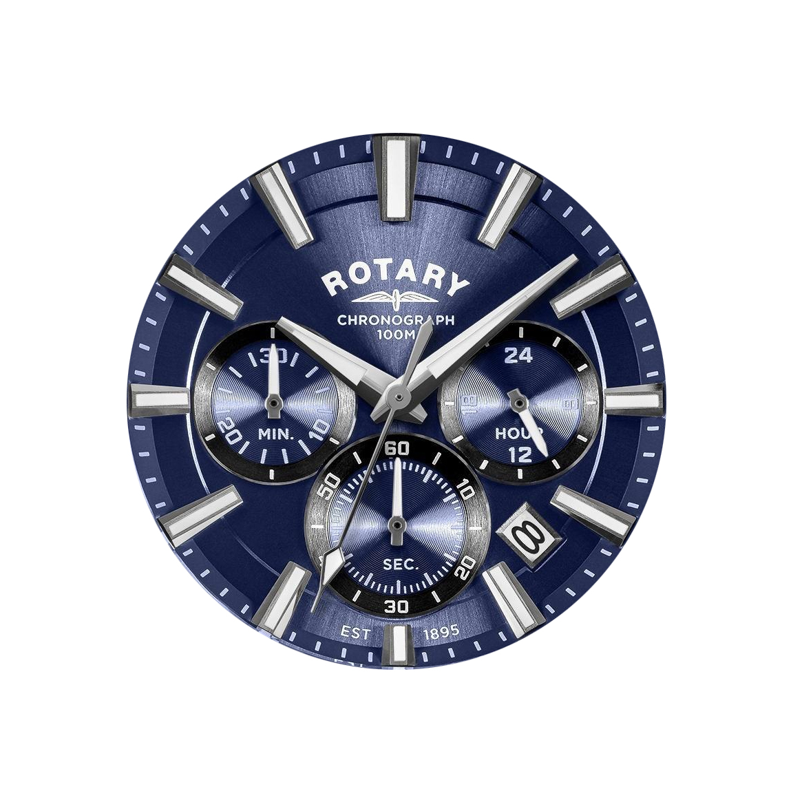 Schodkowa niebieska tarcza zegarka Rotary Apex100 Chronograph RGB10013/05