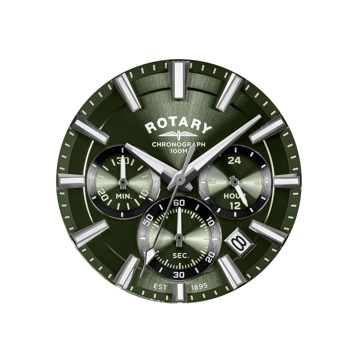 Schodkowa zielona tarcza zegarka Rotary Apex100 Chronograph RGB10013/24