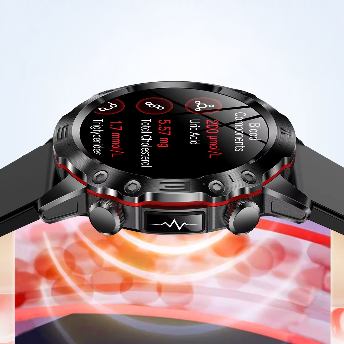 Analiza krwi w męskim smartwatchu Hagen HB31