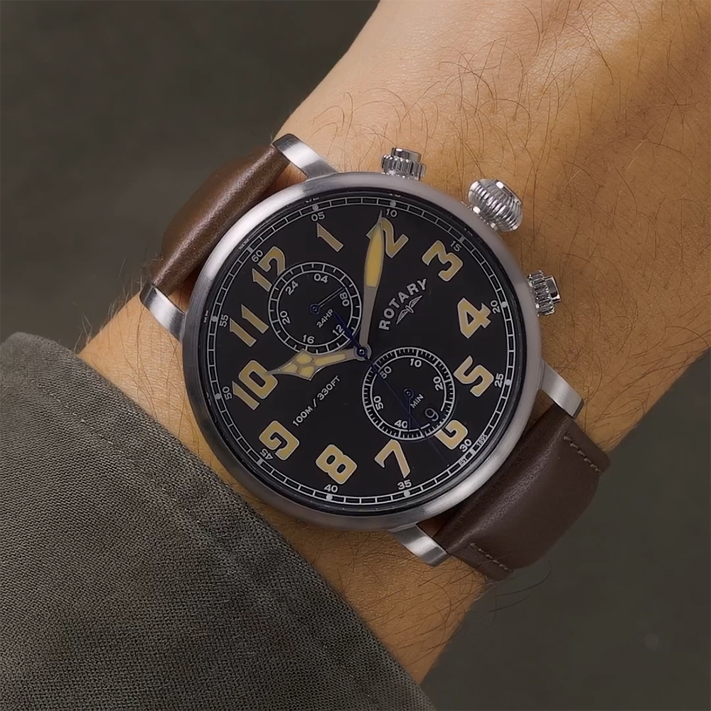 Szczotkowana stalowa koperta zegarka Rotary Apex100 Pilot RGS10000/04