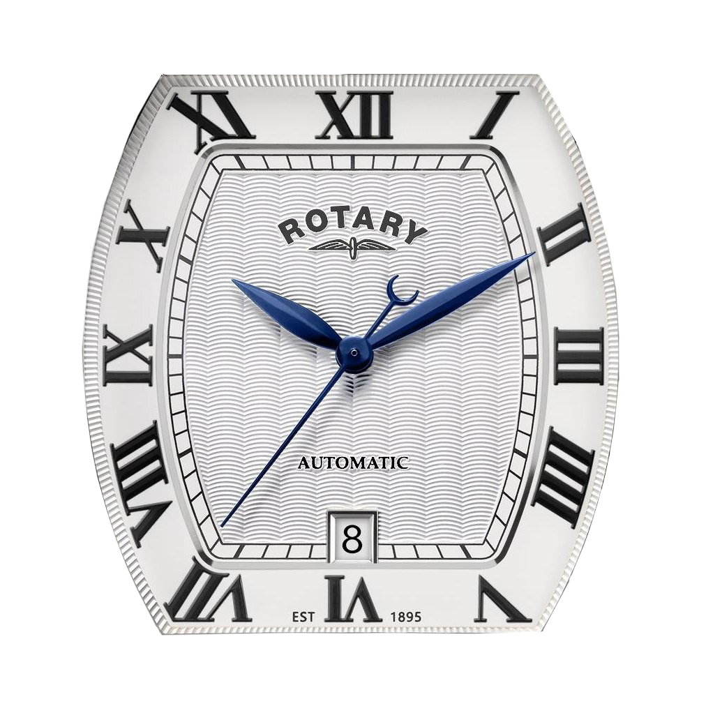 Tarcza guilloche z niebieskimi wskazówkami Breguet zegarka Rotary 1895 Tonneau Automatic RGS10061/01