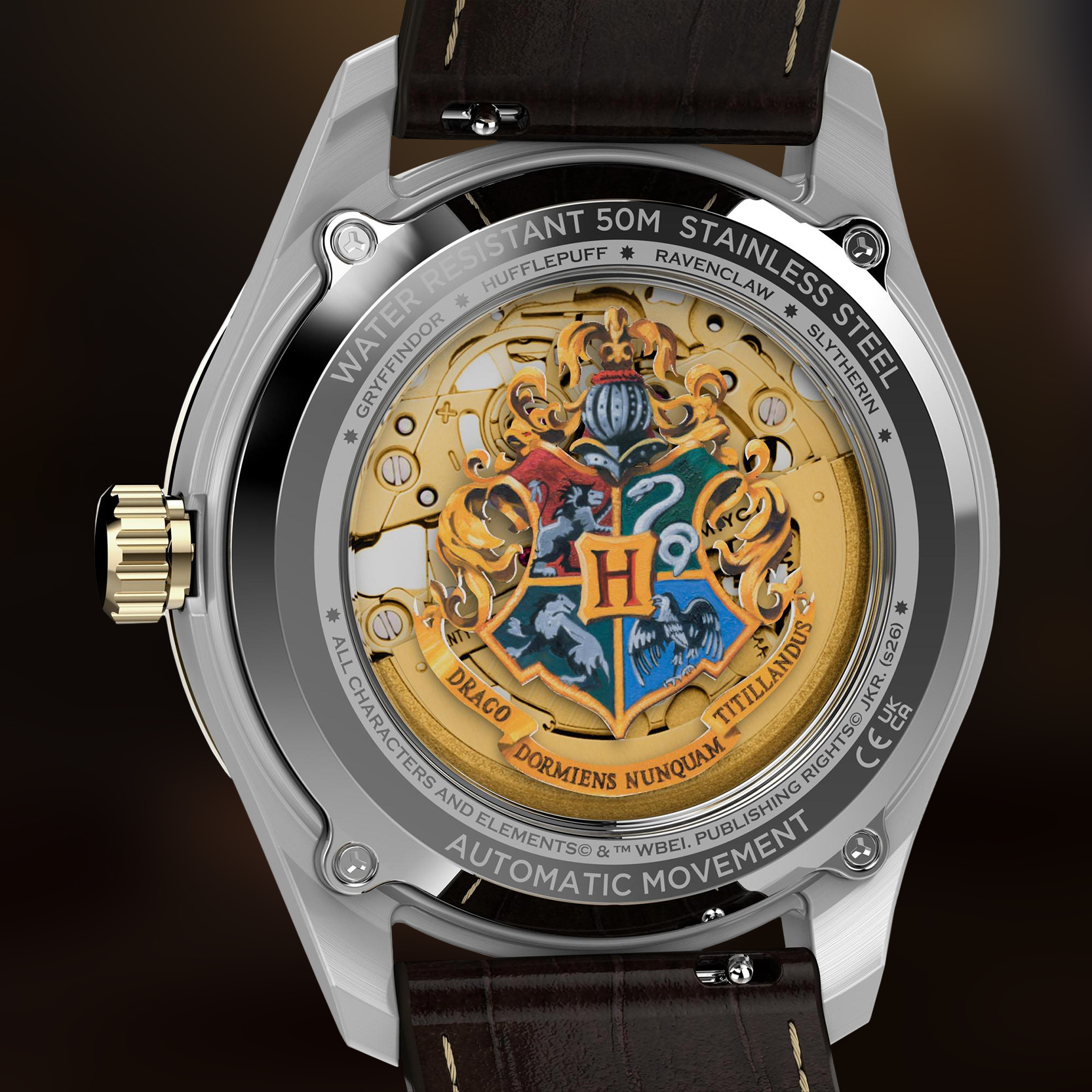 Zegarek Timex Harry Potter x Timex Waterbury Skeleton Automatic z herbem Hogwartu na deklu