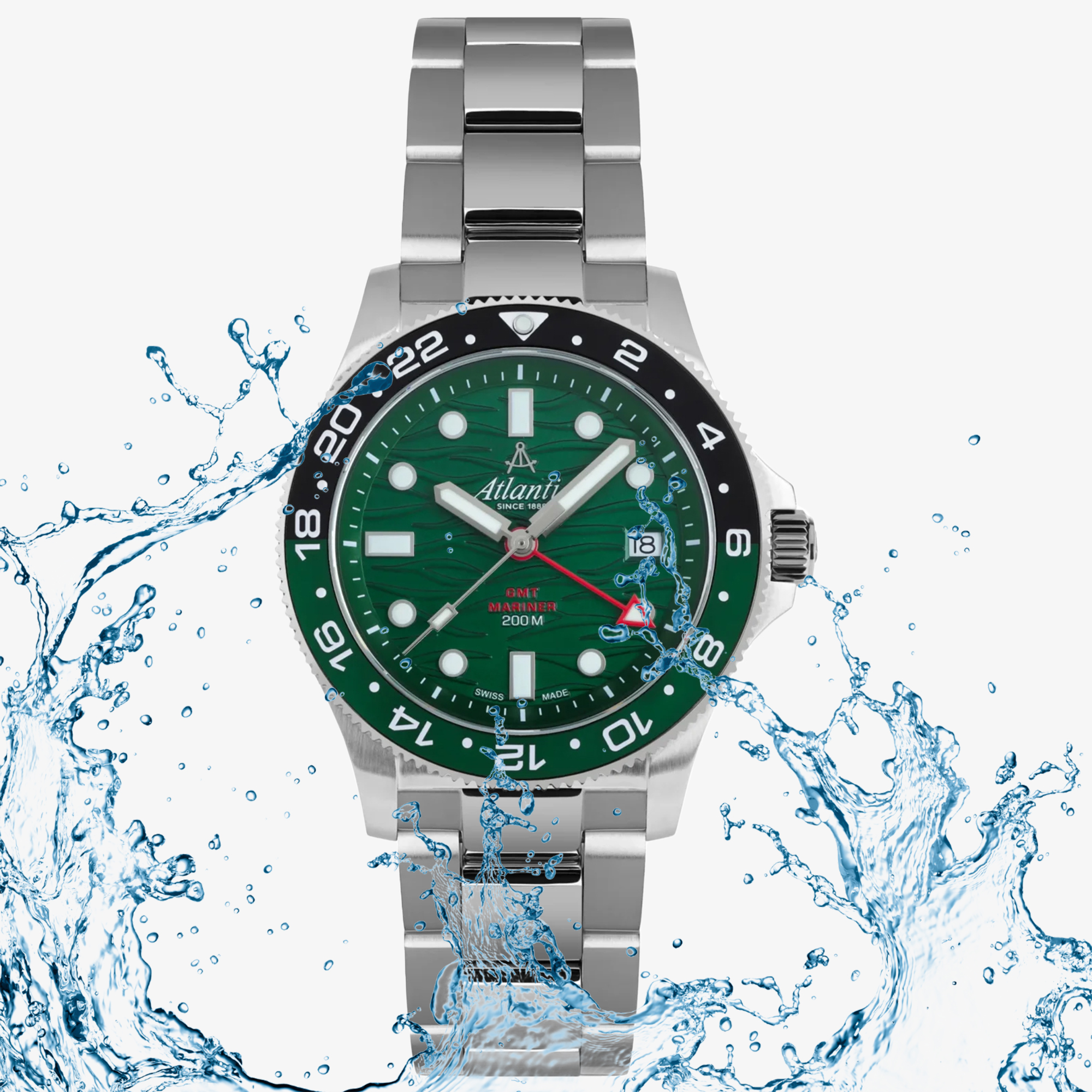 Zegarek Atlantic Mariner Wave Quartz GMT Green 81576.41.79GMT wodoszczelny do 200 metrów
