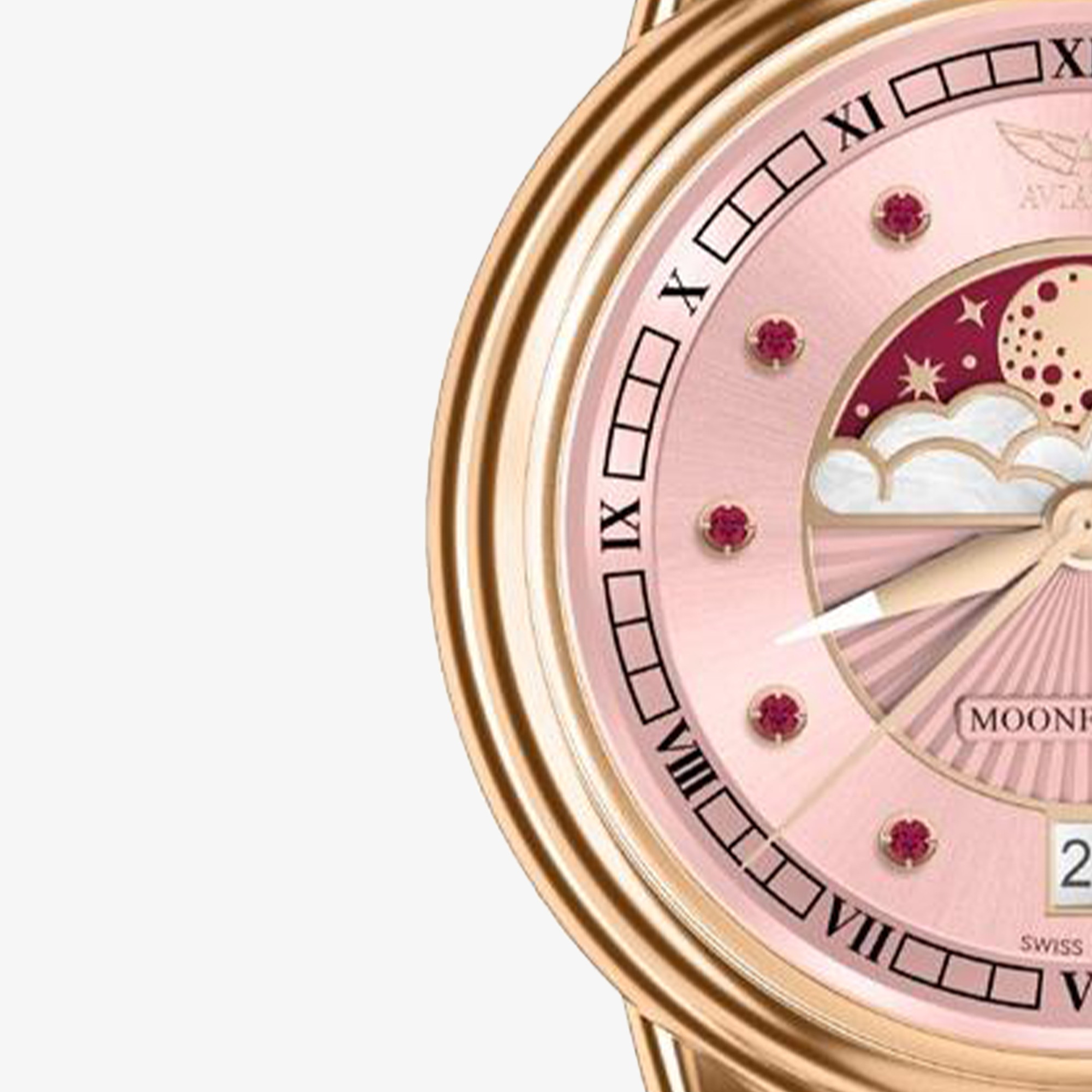 Zegarek Aviator Douglas Moonflight Gemstone Edition Red Ruby V.1.33.2.418.5 z rubinami na tarczy