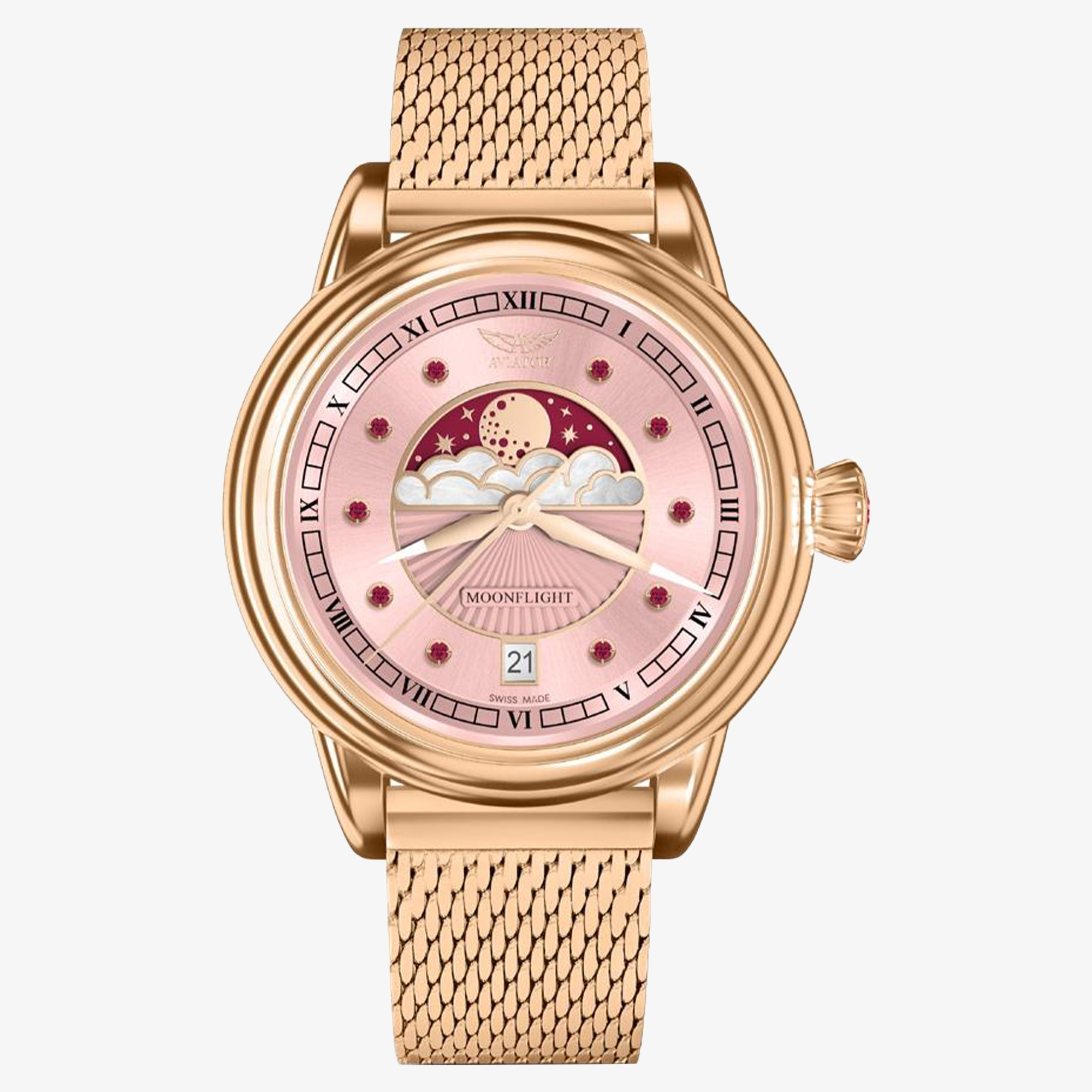 Zegarek Aviator Douglas Moonflight Gemstone Edition Pink Red Ruby damski V.1.33.2.418.5