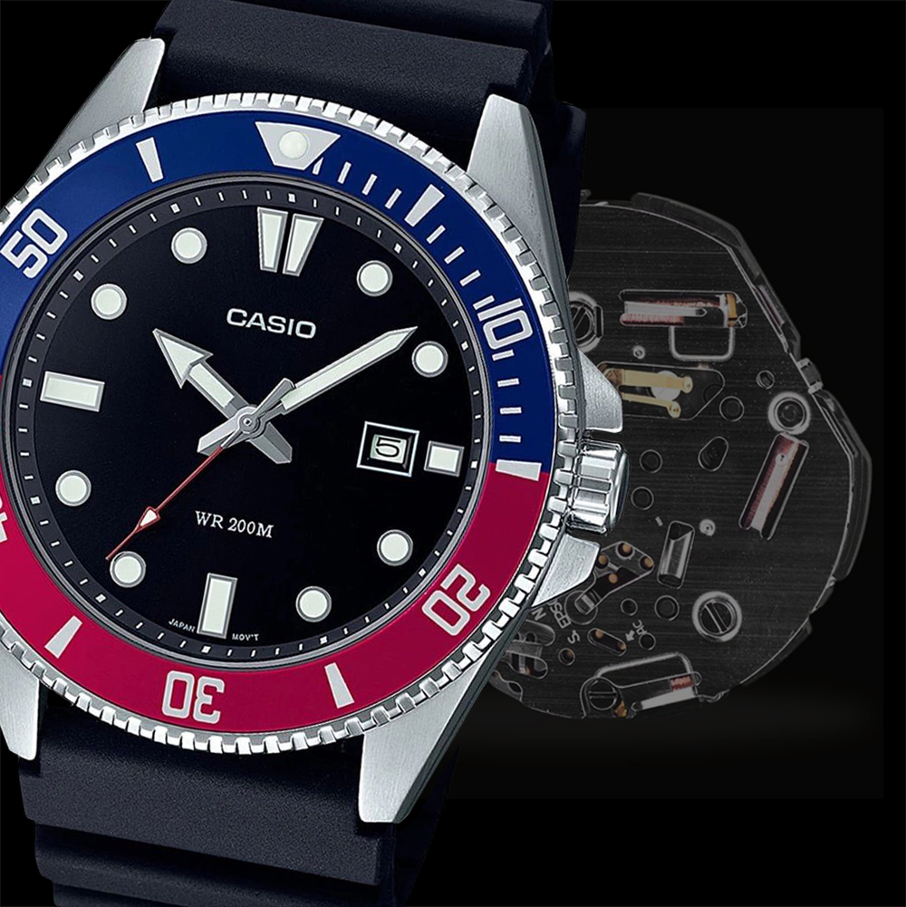 Zegarek Casio Duro Pepsi Diver z mechanizmem kwarcowym