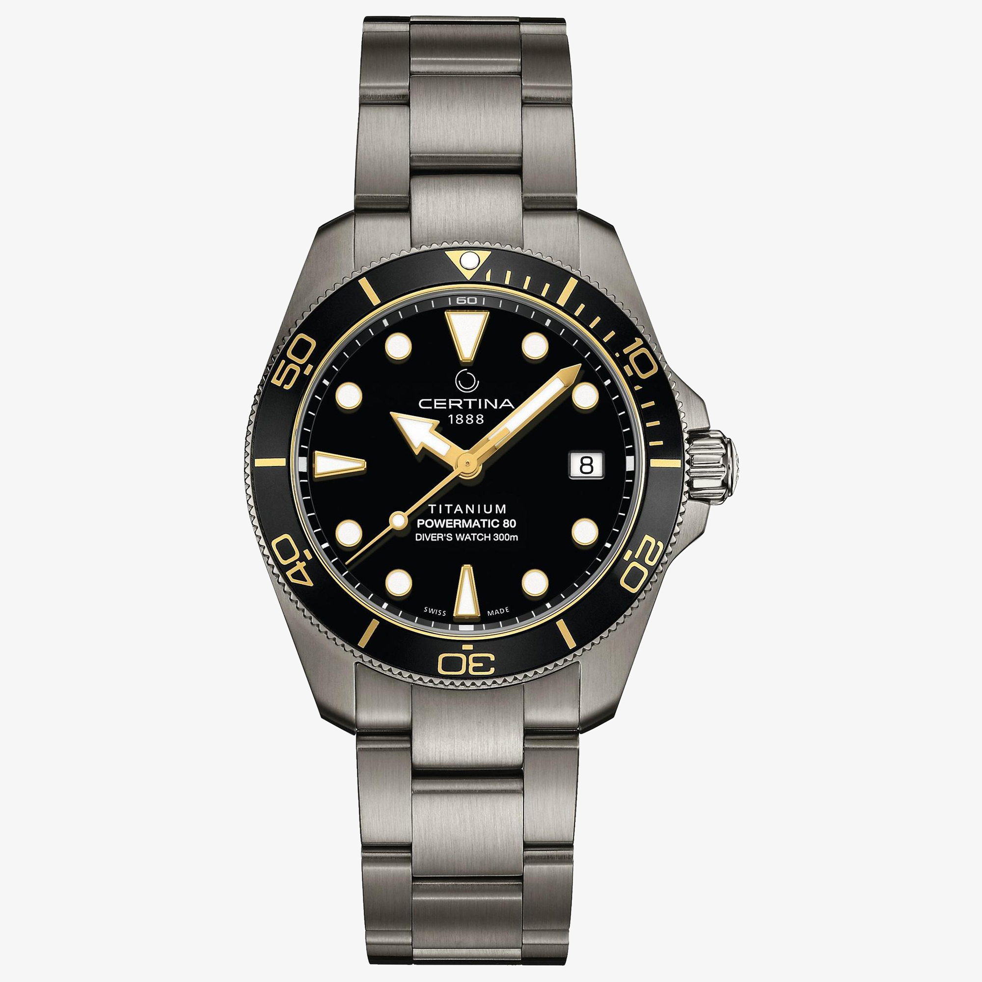 Zegarek Certina DS Action Diver 38mm Powermatic 80 C048.807.44.051.00 z czarną tarczą