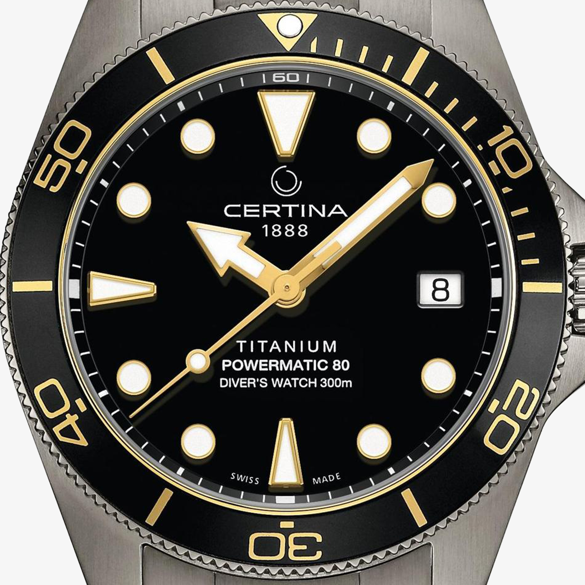 Czarna tarcza zegarka Certina DS Action Diver 38mm Powermatic 80 C048.807.44.051.00