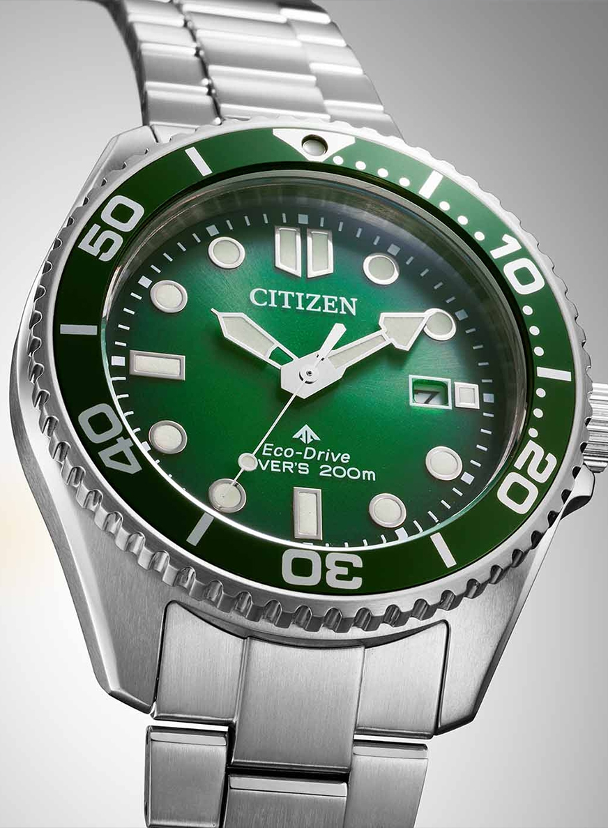 Zegarek Citizen Eco-Drive Diver BN0269-50W z zieloną tarcza dla nurków
