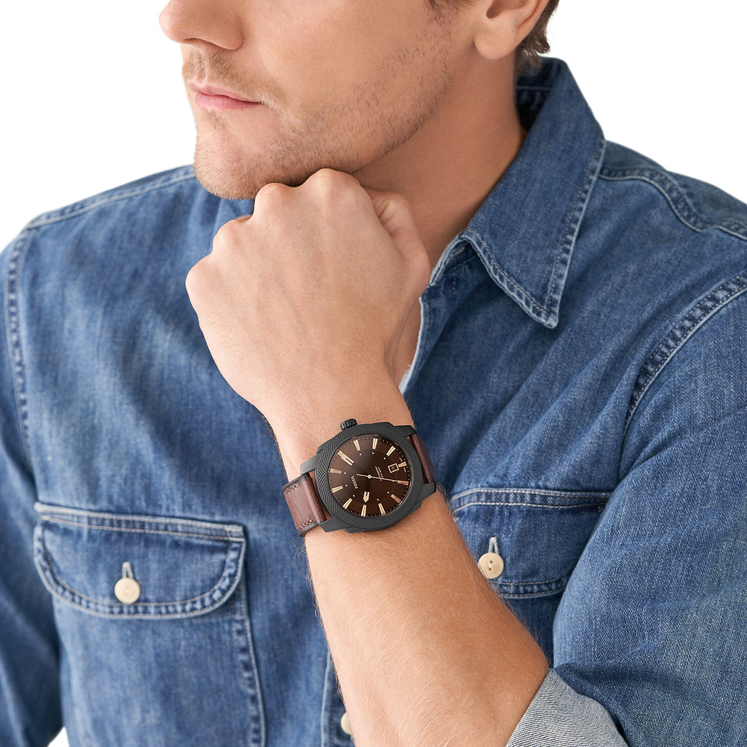Fossil FS5972 MACHINE Brown LiteHide™ Leather Strap 49mm - Zegarek.net