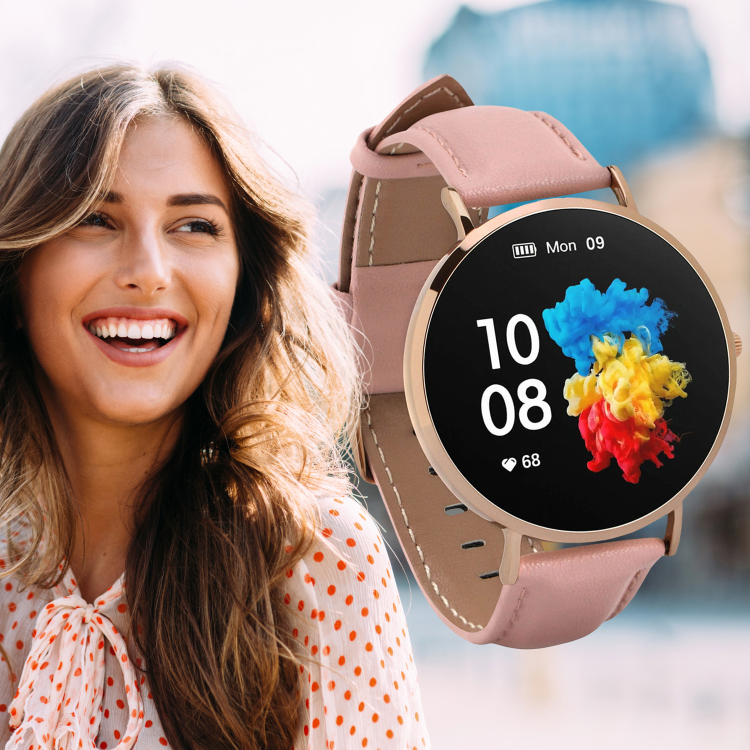 Smartwatch Garett Verona 5904238484524 na różowym skórzanym pasku