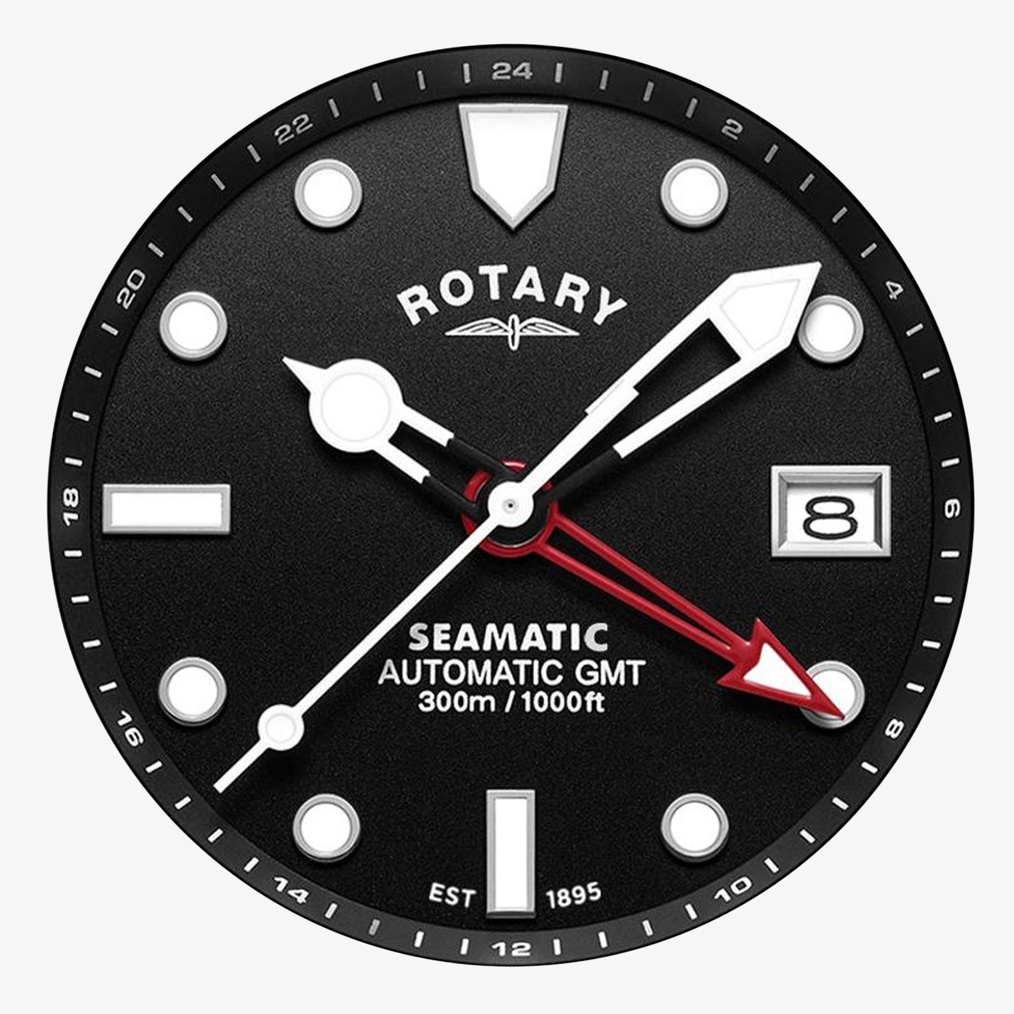 Czarna tarcza zegarka Rotary Seamatic 300 GMT Automatic
