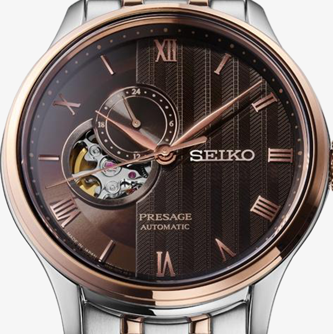 Zegarek Seiko Automatic Open Heart SSA466J1 z brązową tarczą typu open heart