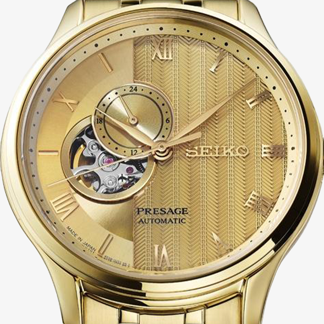 Zegarek Seiko Automatic Open Heart SSA468J1 ze złotą tarczą typu open heart