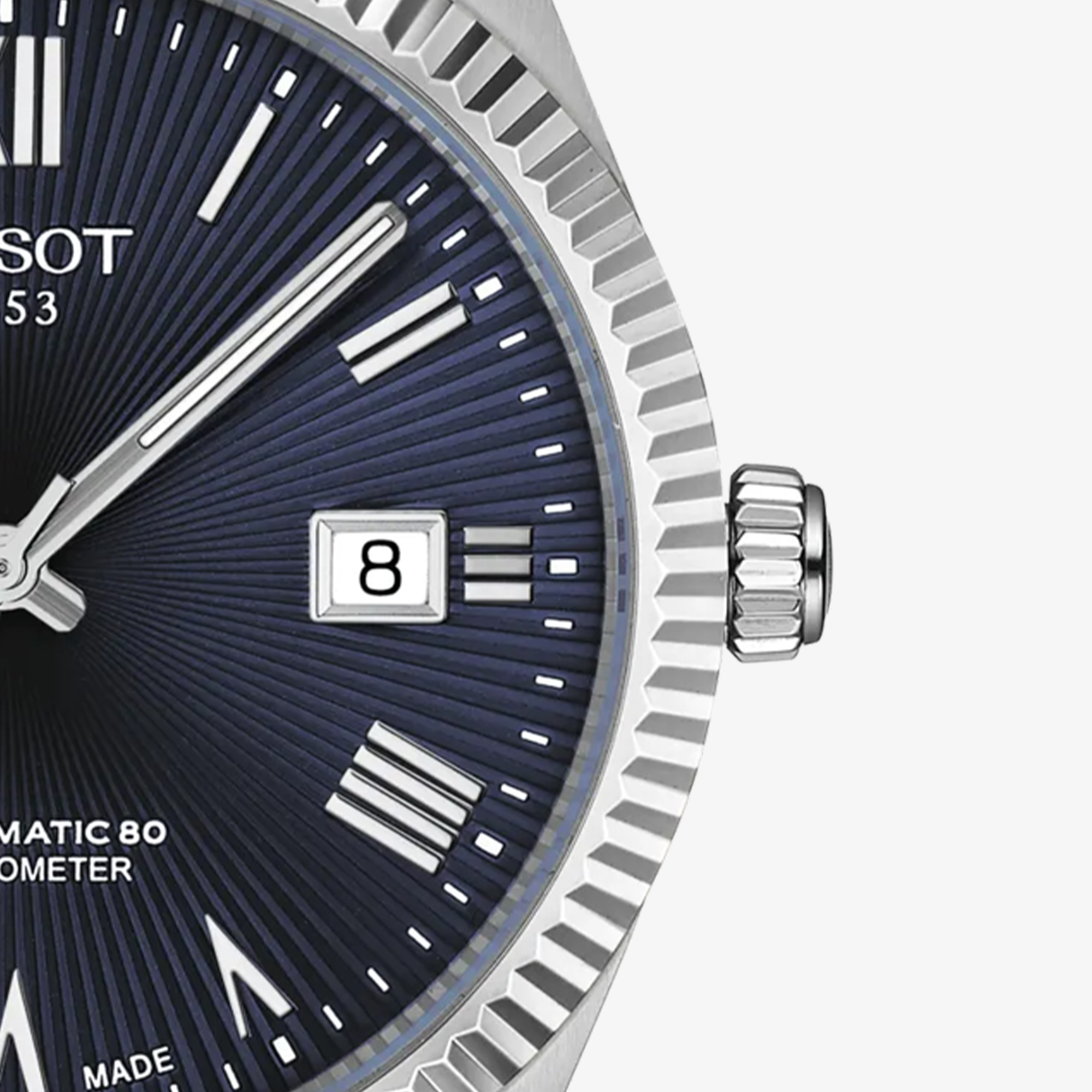 Zegarek Tissot Ballade Powermatic 80 39mm męski T156.408.11.043.00 z datownikiem na tarczy przy godzinie 3