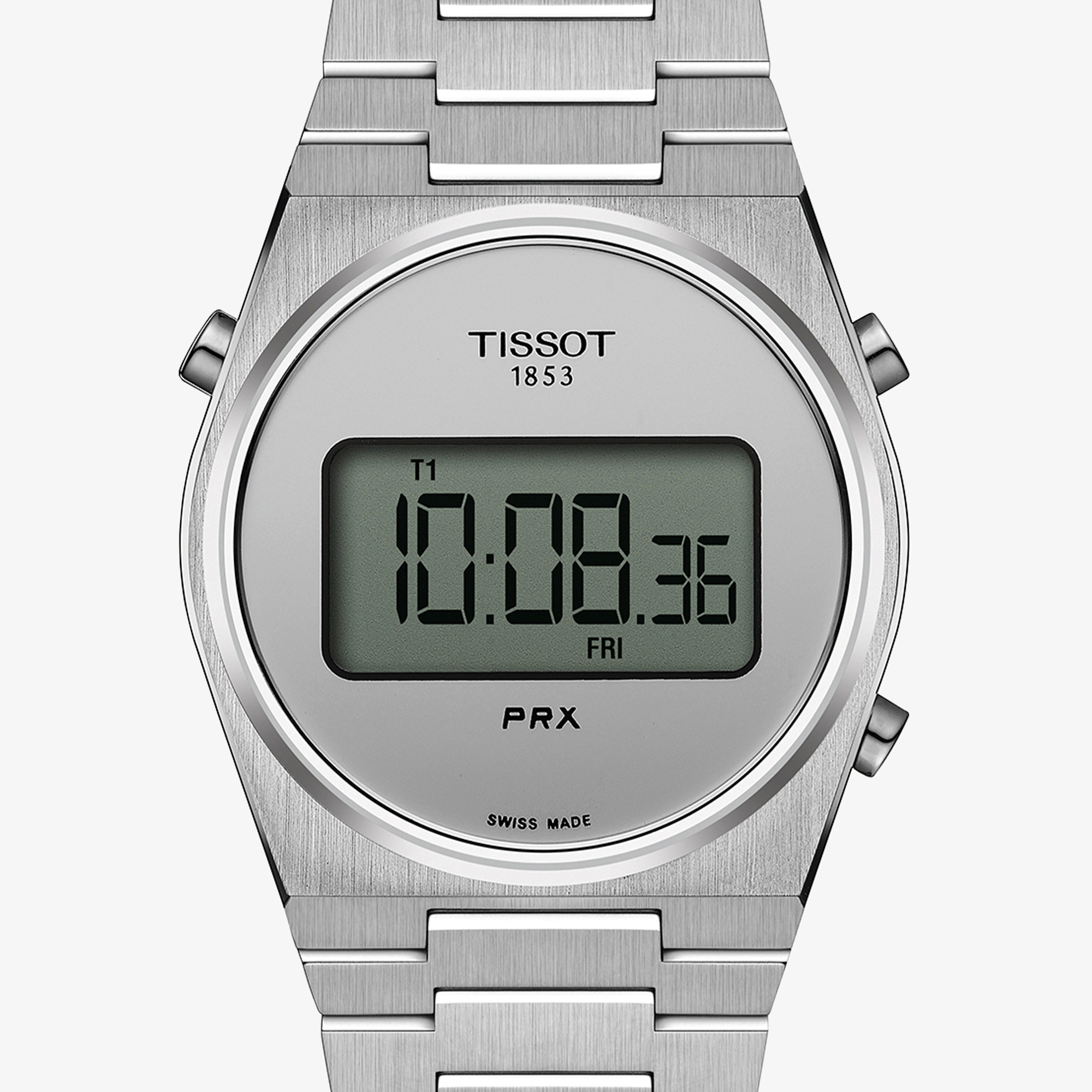 Tissot PRX Digital cyfrowe zegarki w stylu retro dwie wersje koloristyczne - złoty i srebrno-czarny