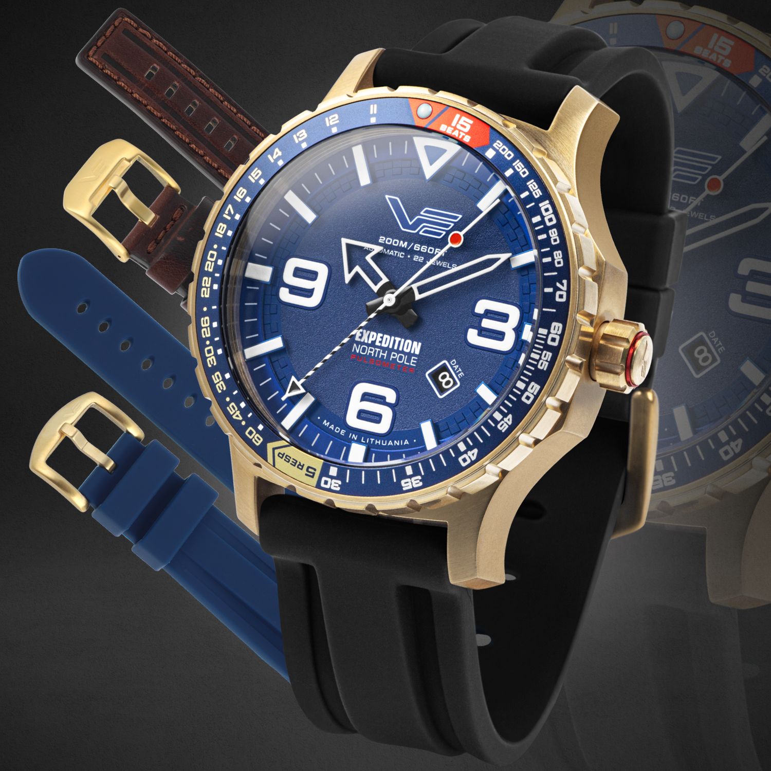 Zegarek Vostok Europe Expedition Nort Pole 1 Polar Sun YN55-597B730SB z dodatkowymi paskami