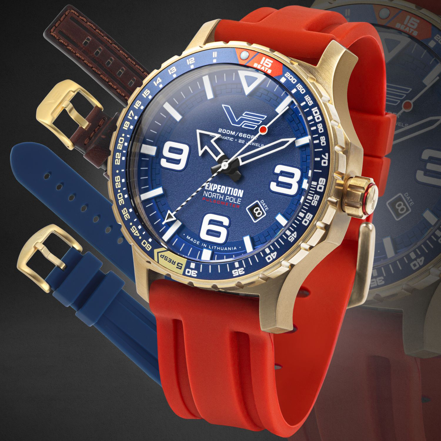 Zegarek Vostok Europe Expedition Nort Pole 1 Polar Sun YN55-597B730SR z dodatkowymi paskami