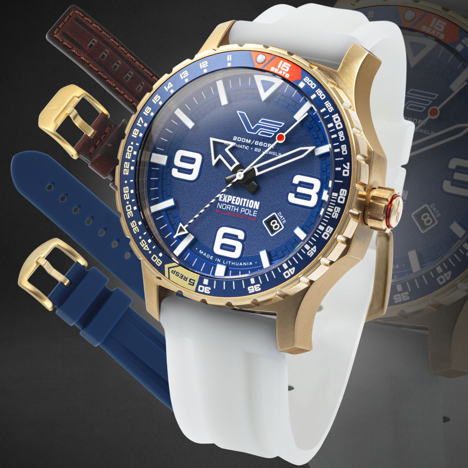 Zegarek Vostok Europe Expedition Nort Pole 1 Polar Sun YN55-597B730SW z dodatkowymi paskami