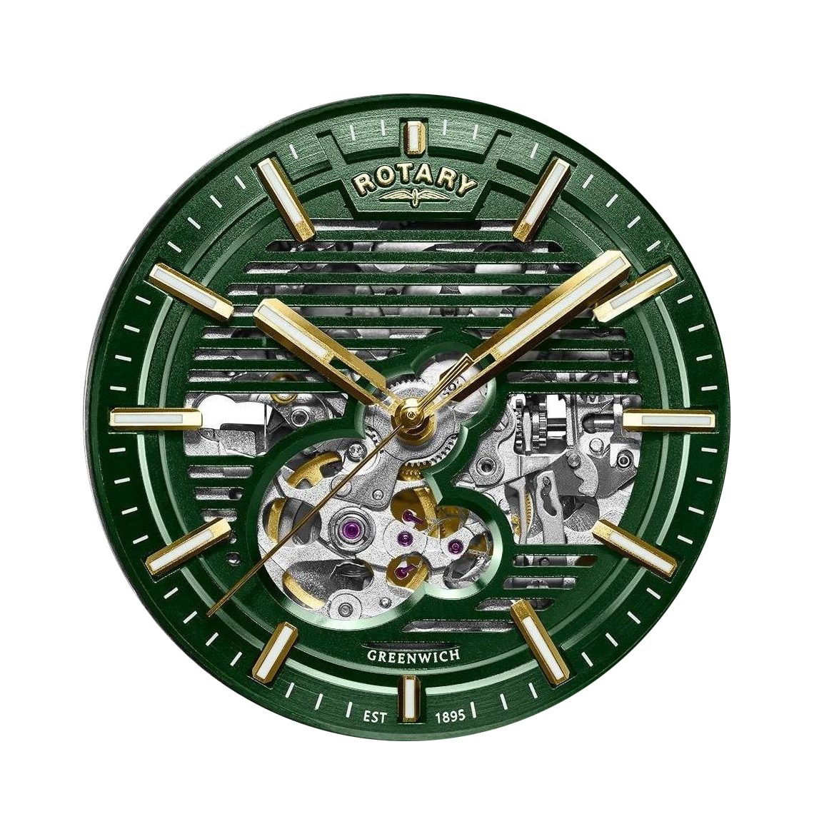 Zielona lamelowa tarcza zegarka Rotary Greenwich GT1 RGB10074/24