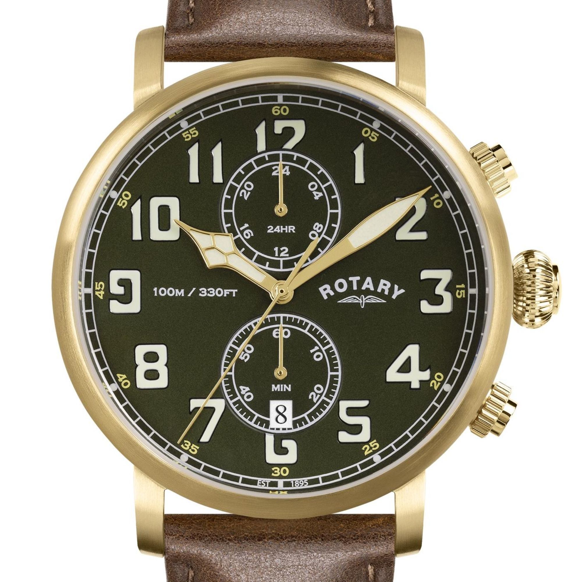 Zielona satynowa tarcza zegarka Rotary Apex100 Pilot RGS10002/24