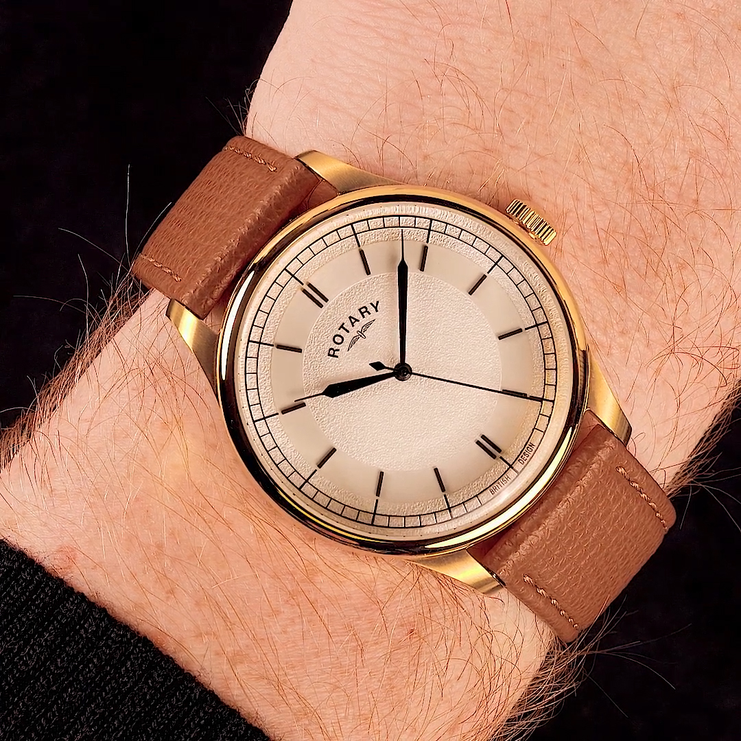 Złota koperta PVD 40 mm zegarka Rotary Heritage GS05983/31