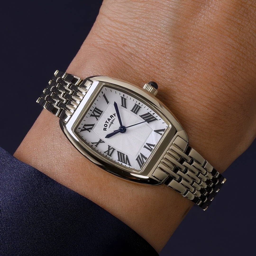 Złota koperta tonneau 23 mm zegarka Rotary Heritage Astoria Tonneau RLB10042/41