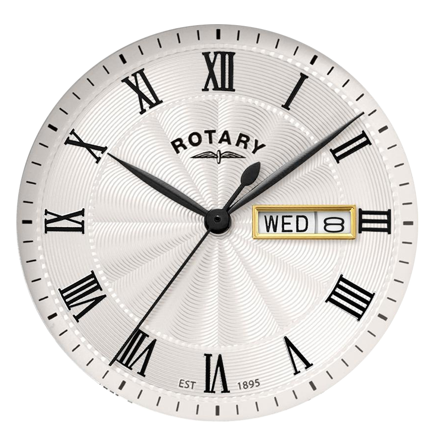 Biała tarcza guilloche zegarka Rotary Windsor GS05423/01