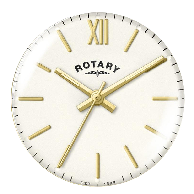 Biała tarcza w złotej kopercie zegarka Rotary RLB10006/01