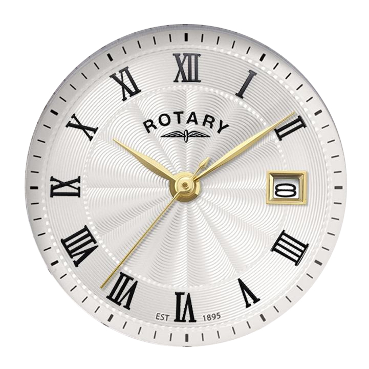Biała tarcza z podwójnym wzorem guilloche zegarka Rotary Heritage LS05423/01