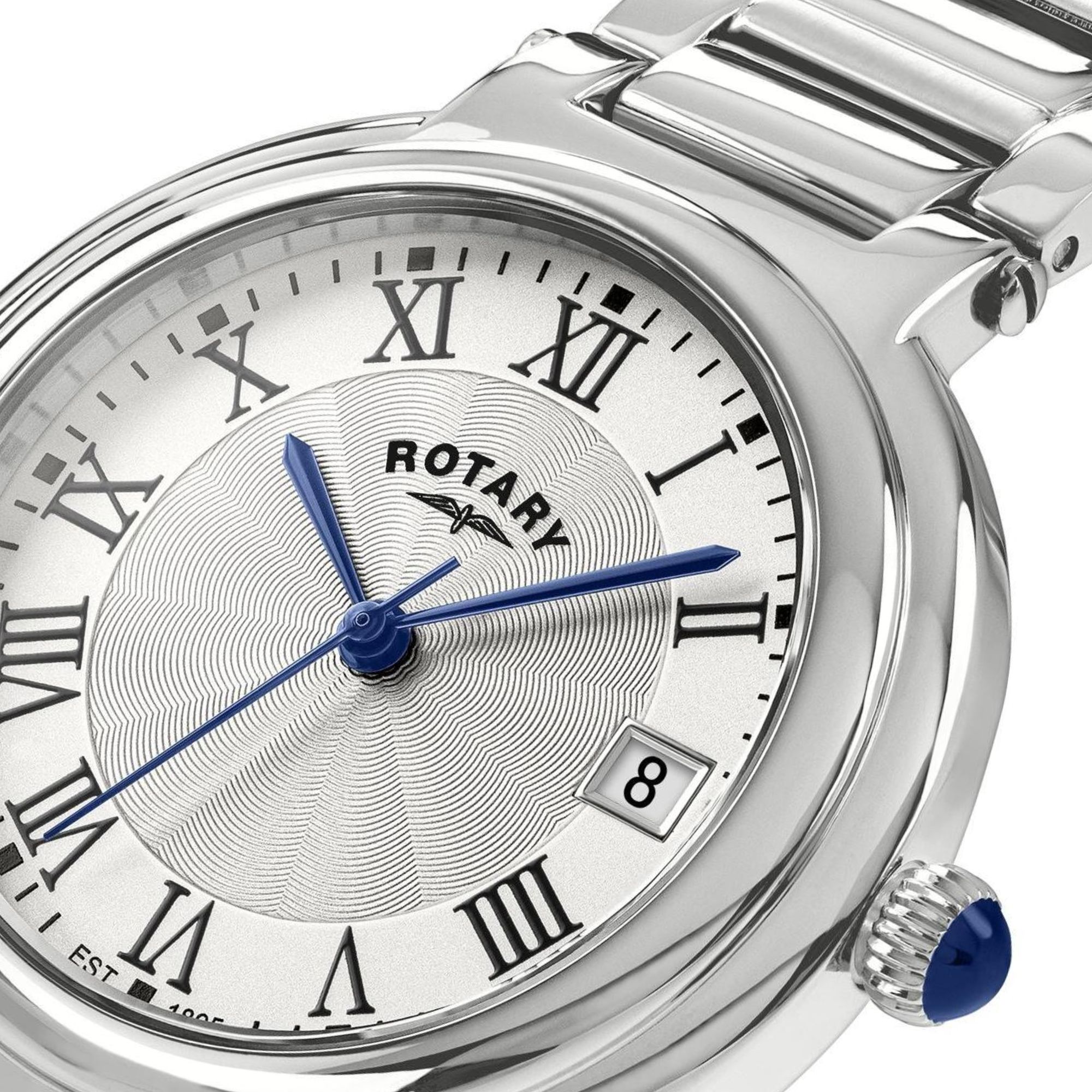 Błękitne wskazówki w stylu vintage zegarka Rotary Heritage RLB10009/70