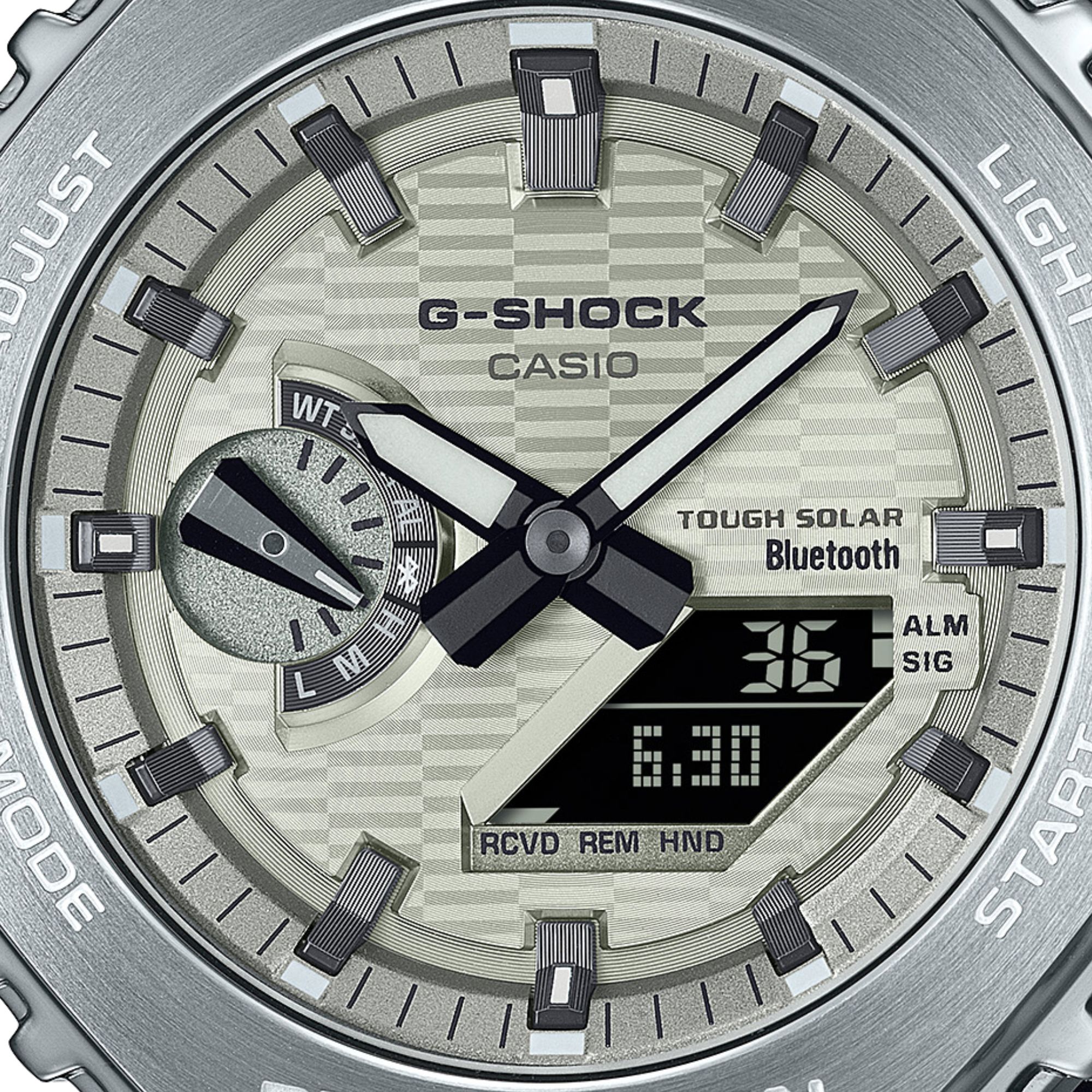Zegarek z jasną, zieloną tarczą analogowo-cyfrową z subtarczą