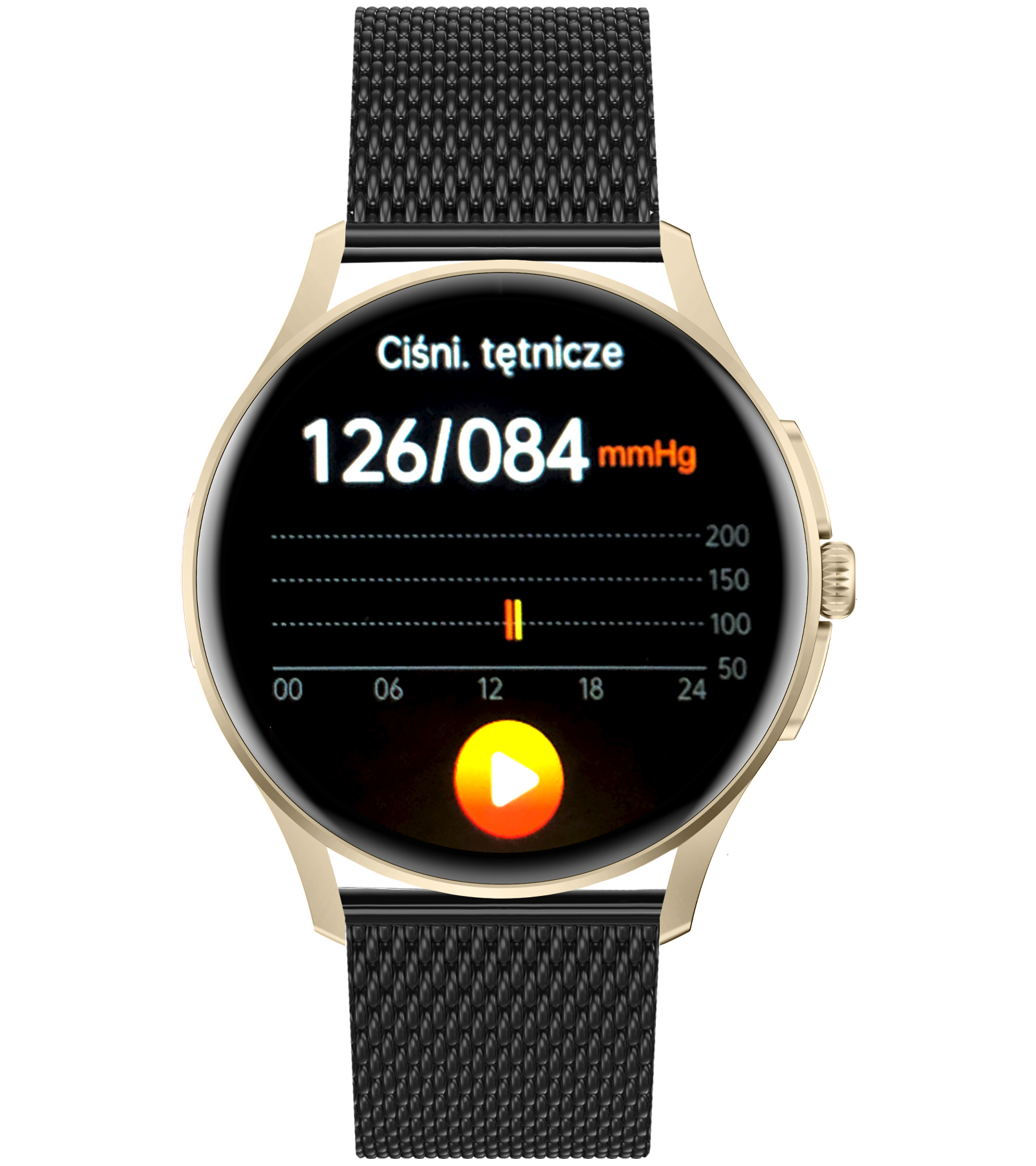 Damski smartwatch Enter Candice na czarnej bransolecie mesh z funkcją ciśnienia krwi